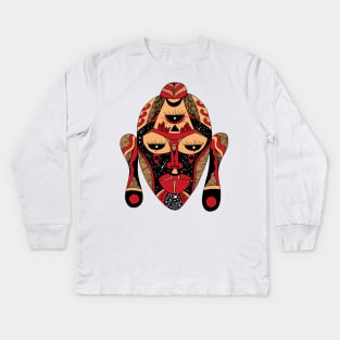 Red and Cream African Mask 7 Kids Long Sleeve T-Shirt